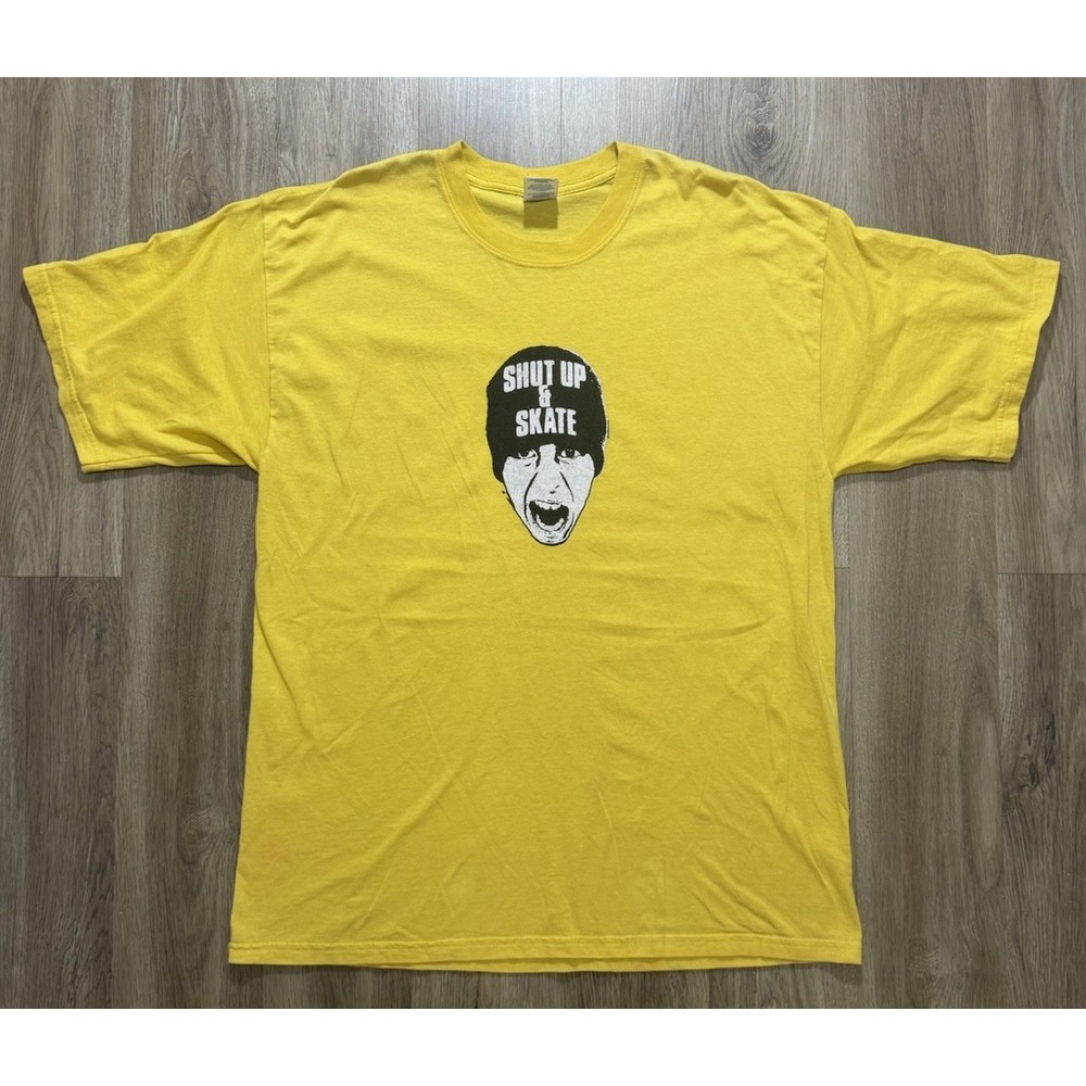 Vintage‎ Y2K Shirt Shut Up And Skate Yellow T Shirt Size XL